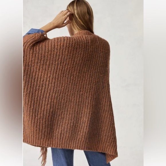 Anthropologie Women's Marled Fringe Poncho ONESIZE Bronze Knit Frontier - Picture 2 of 8